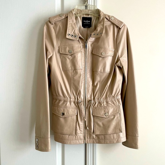 Bebe Beige Leather Jacket size Medium - Picture 1 of 4